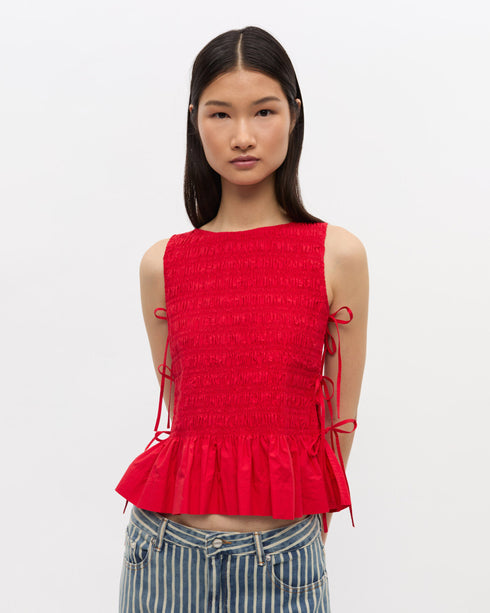 Cotton Poplin Smock Tie String Top