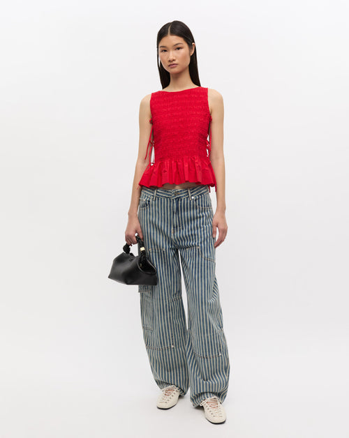 Cotton Poplin Smock Tie String Top