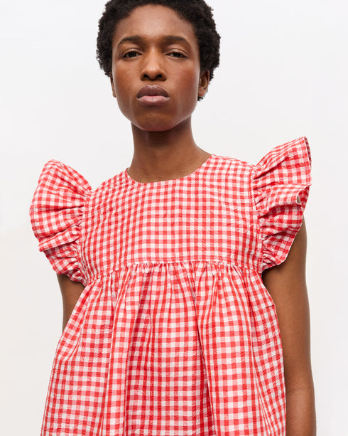 Crinked Taffeta Check Dress