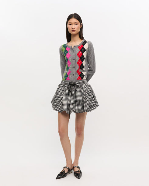 Crinkled Taffeta Check Mini Bubble Skirt