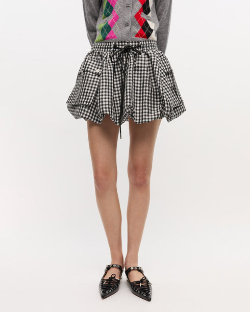 Crinkled Taffeta Check Mini Bubble Skirt