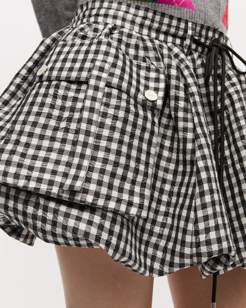 Crinkled Taffeta Check Mini Bubble Skirt