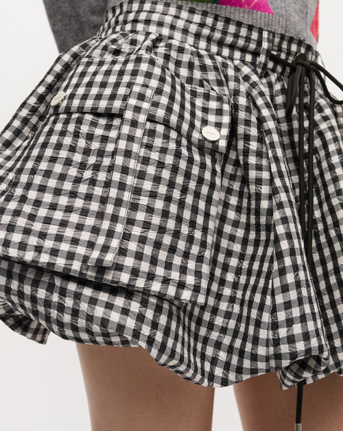 Crinkled Taffeta Check Mini Bubble Skirt