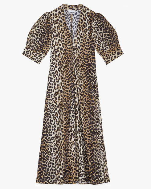 Printed Cotton Poplin V-Neck Dress