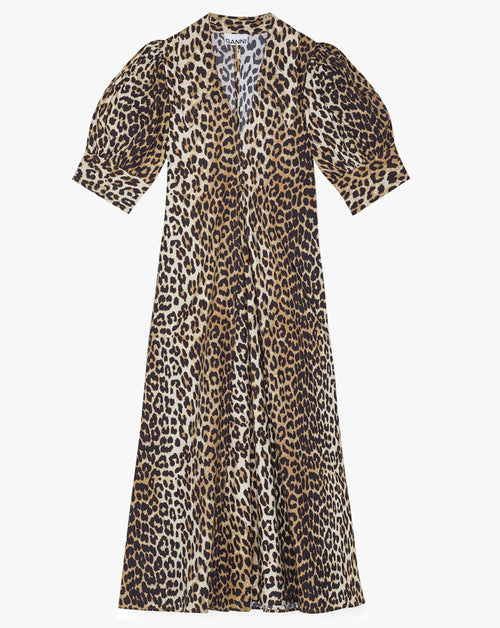 Printed Cotton Poplin V-Neck Dress