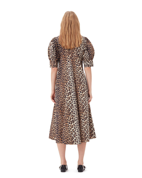 Printed Cotton Poplin V-Neck Dress