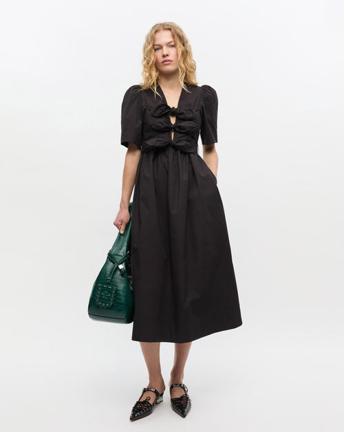 Stretch Cotton Tie Strap Midi Dress