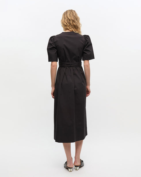Stretch Cotton Tie Strap Midi Dress