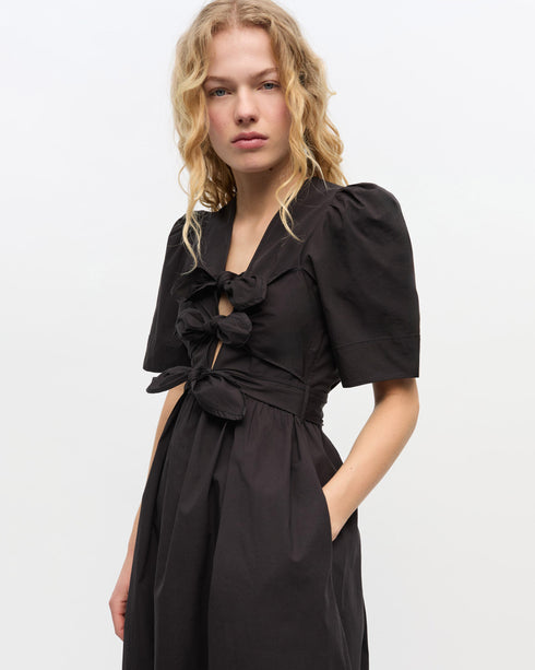 Stretch Cotton Tie Strap Midi Dress
