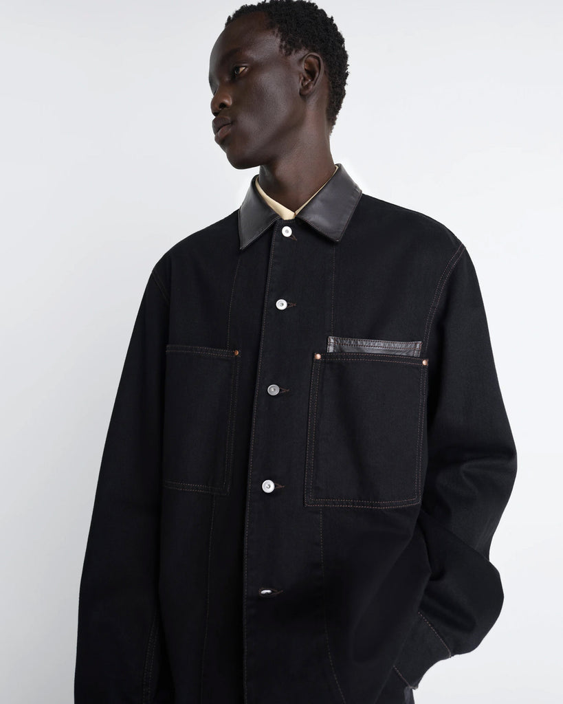 Workwear Overshirt with Leather Collar | Lemaire | WORKSHOP