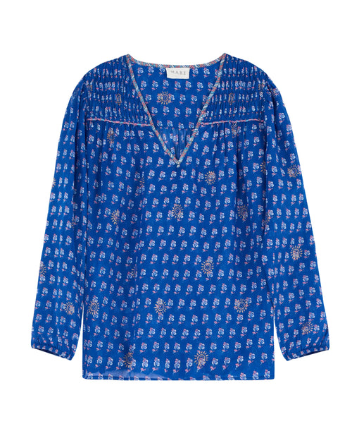 Delfi Print V Neck LS Top