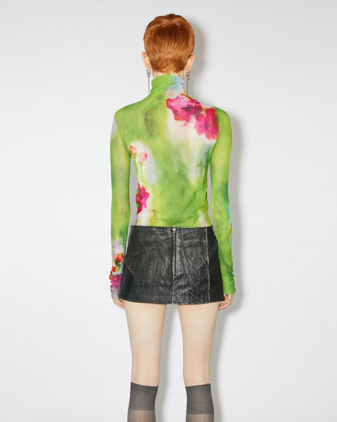 Washed Flower Printed Mesh Top