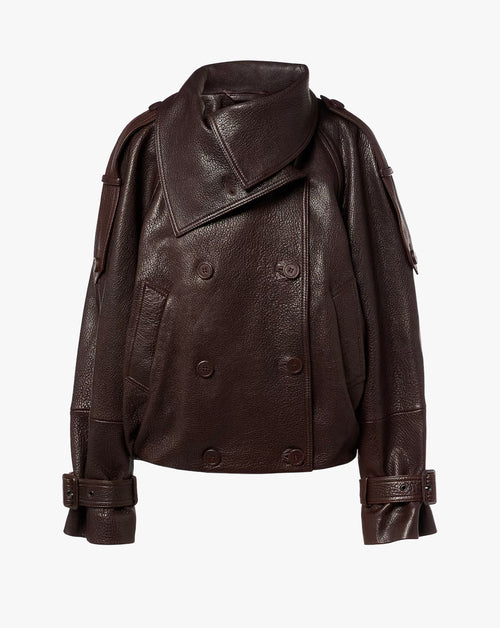 Cropped Leather Trench Jacket