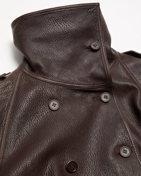 Cropped Leather Trench Jacket