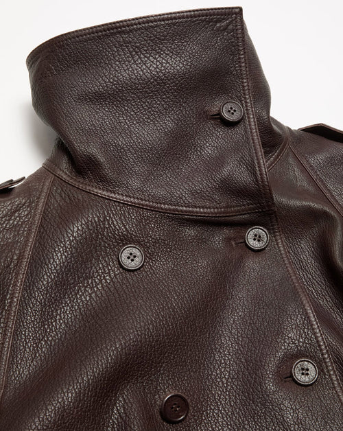 Cropped Leather Trench Jacket