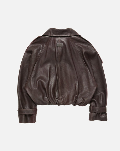 Cropped Leather Trench Jacket
