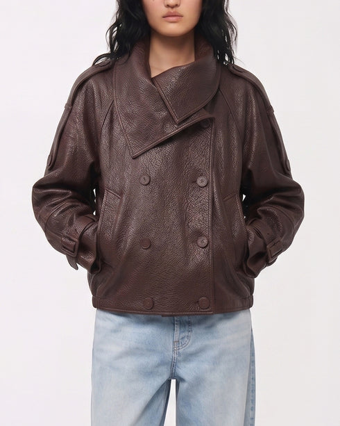 Cropped Leather Trench Jacket