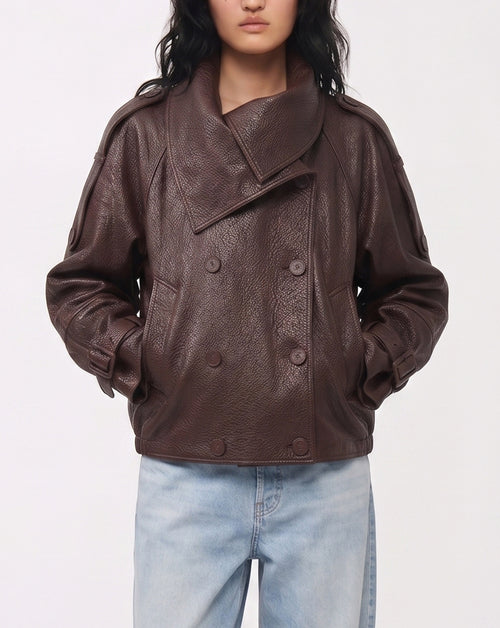 Cropped Leather Trench Jacket