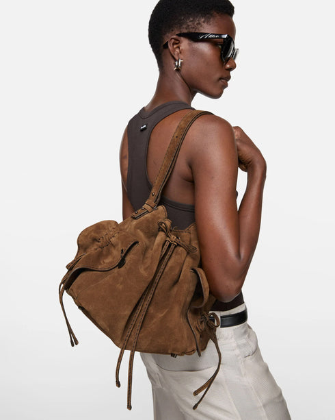 Multipocket Suede Bucket Bag