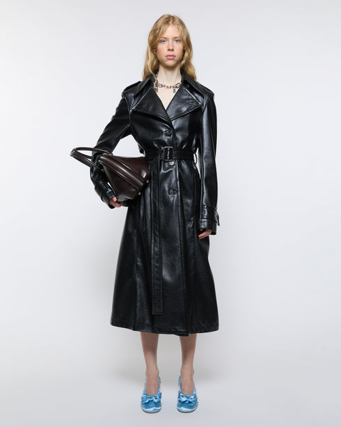 Faux Leather Trench Coat