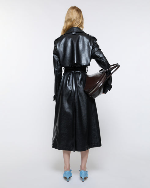 Faux Leather Trench Coat