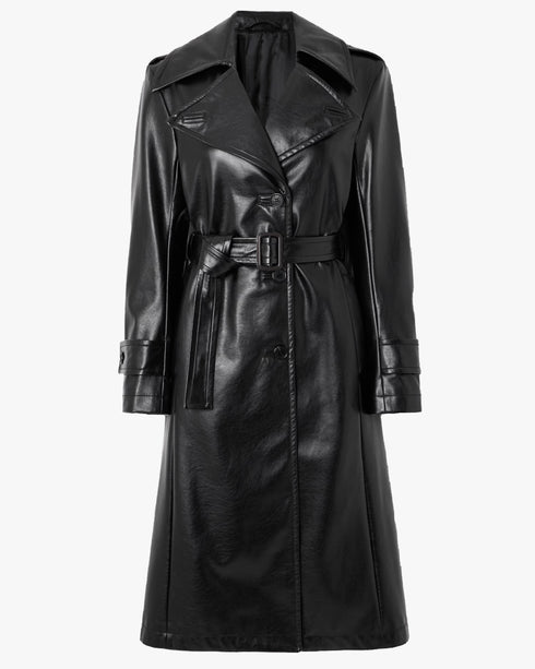 Faux Leather Trench Coat