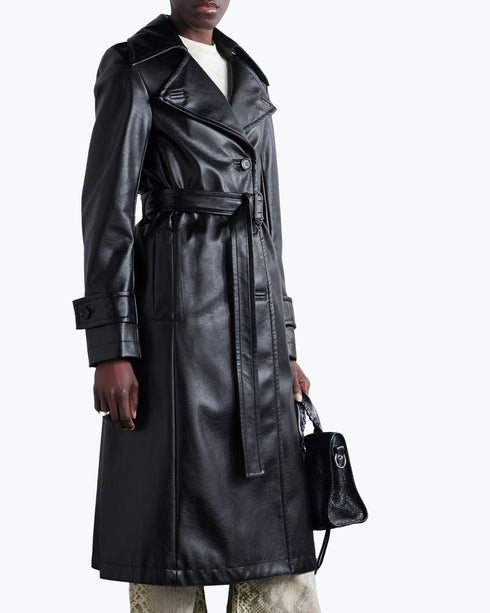 Faux Leather Trench Coat