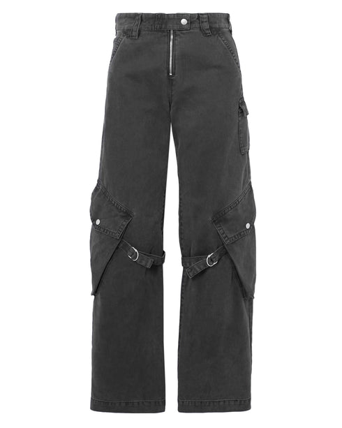 Men's Organic Cotton Baggy Cargo Pants in Washed Black