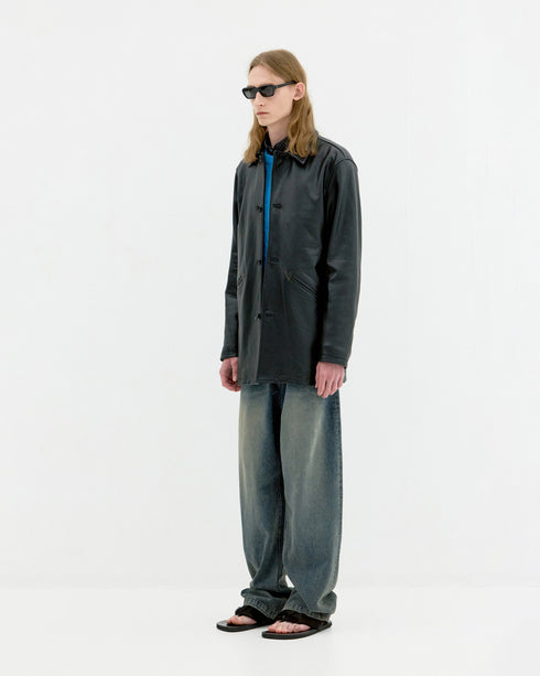Chevron Stitched Cow Leather Car Coat