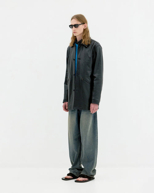Chevron Stitched Cow Leather Car Coat