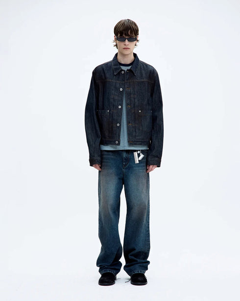 Straight Cut Dirty Wash Indigo Jeans