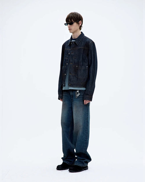 Straight Cut Dirty Wash Indigo Jeans