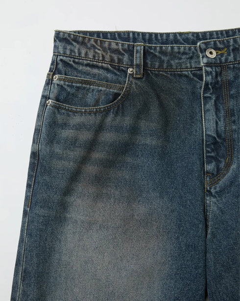 Straight Cut Dirty Wash Indigo Jeans