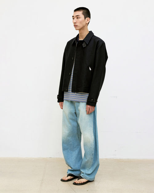 Wool Linen Blend Leather Tab Jacket