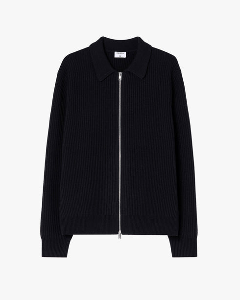 Ribbed Wool Zip Cardigan