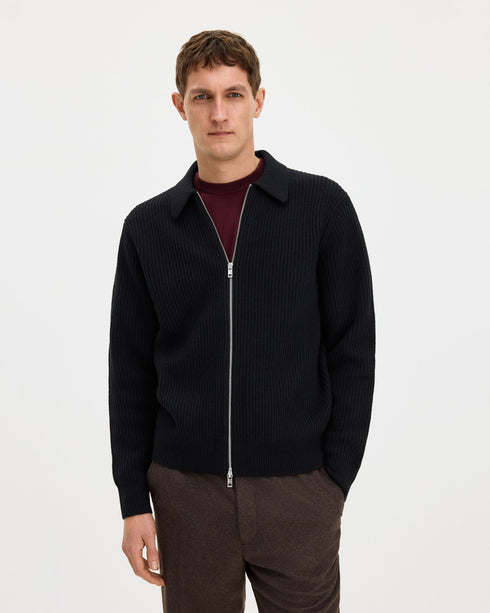 Ribbed Wool Zip Cardigan