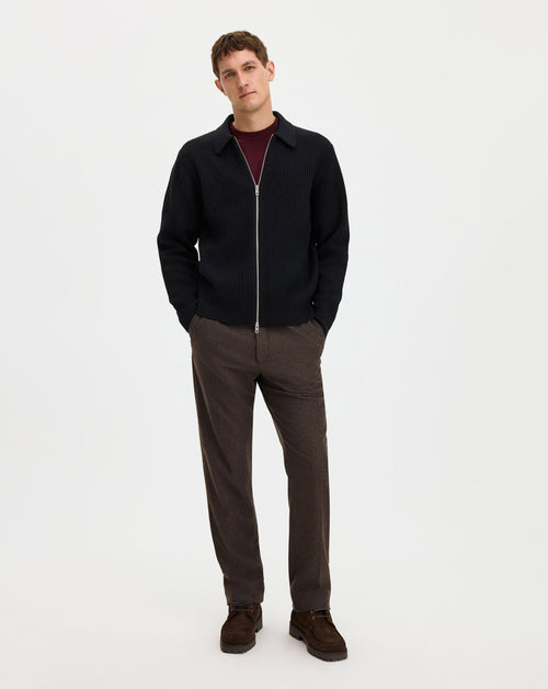 Ribbed Wool Zip Cardigan