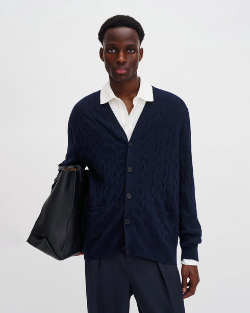 Braided Cotton Merino Cardigan
