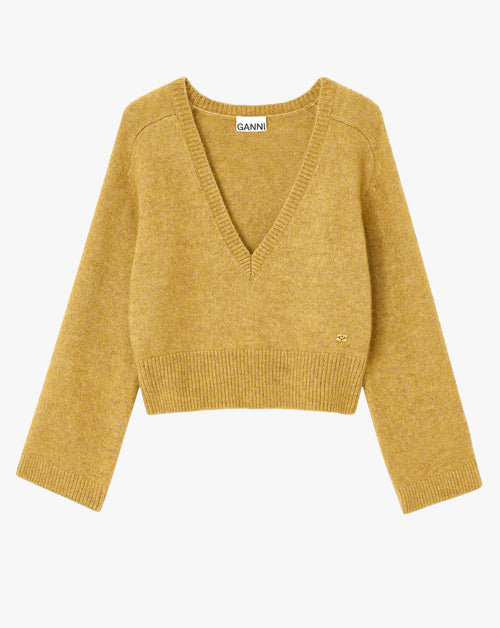 Brushed Mohair Mix V-Neck Sweater