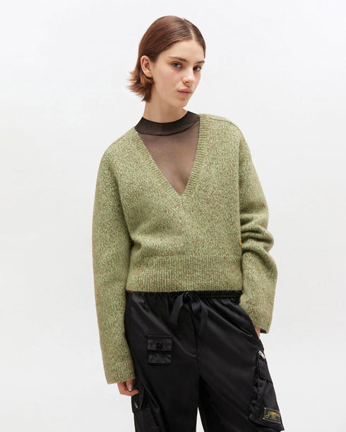 Brushed Mohair Mix V-Neck Sweater