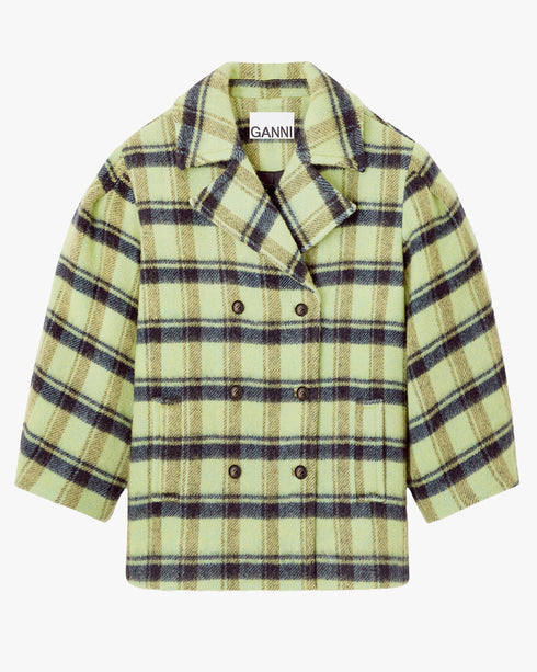 Brushed Wool Check Midi Coat