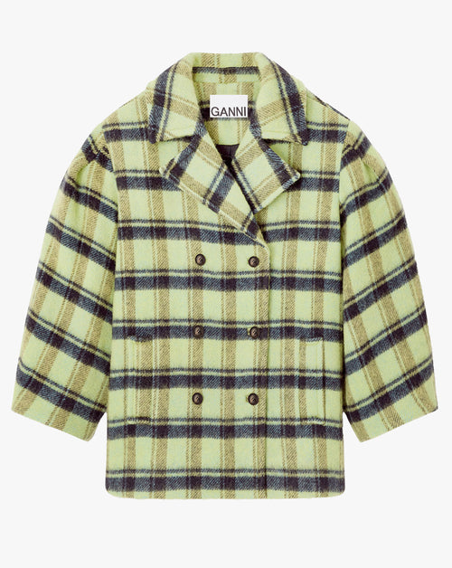 Brushed Wool Check Midi Coat