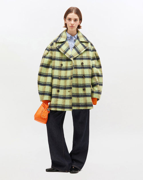 Brushed Wool Check Midi Coat