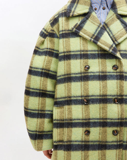 Brushed Wool Check Midi Coat