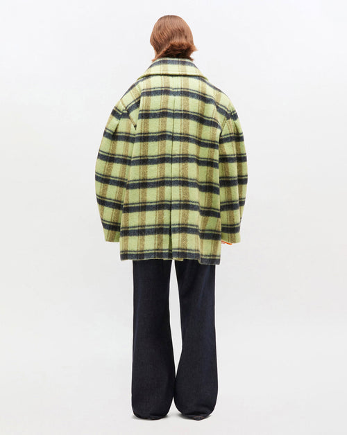 Brushed Wool Check Midi Coat