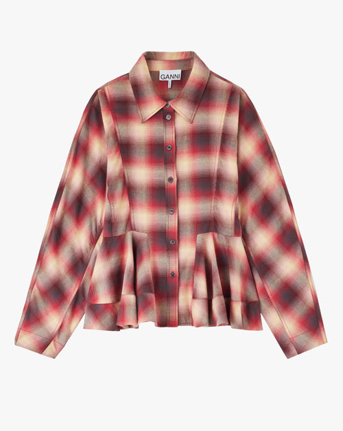 Cotton Flannel Check Peplum Shirt