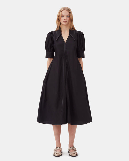 Cotton Poplin V-Neck Dress