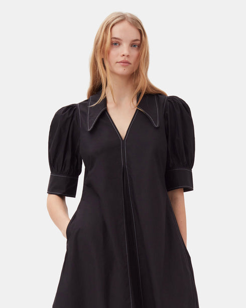 Cotton Poplin V-Neck Dress
