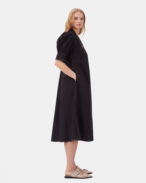 Cotton Poplin V-Neck Dress