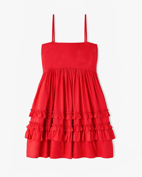 Cotton Poplin Mini Strap Frill Dress